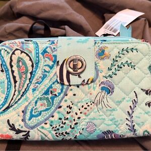 Vera Bradley Aqua Paisley Quilted Turn-Lock Wallet